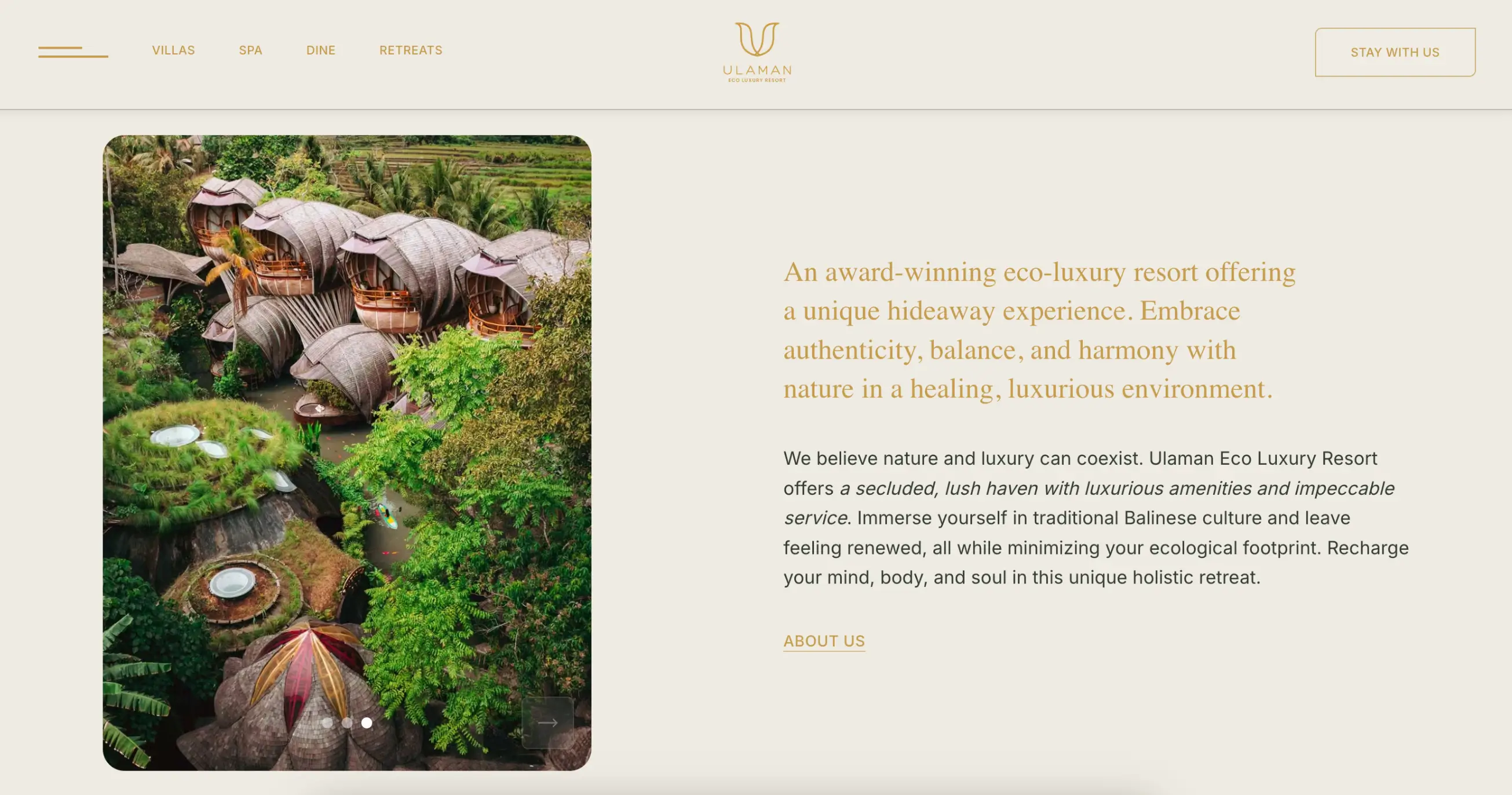 Ulaman Bali Hotel Website showcase screenshot 1